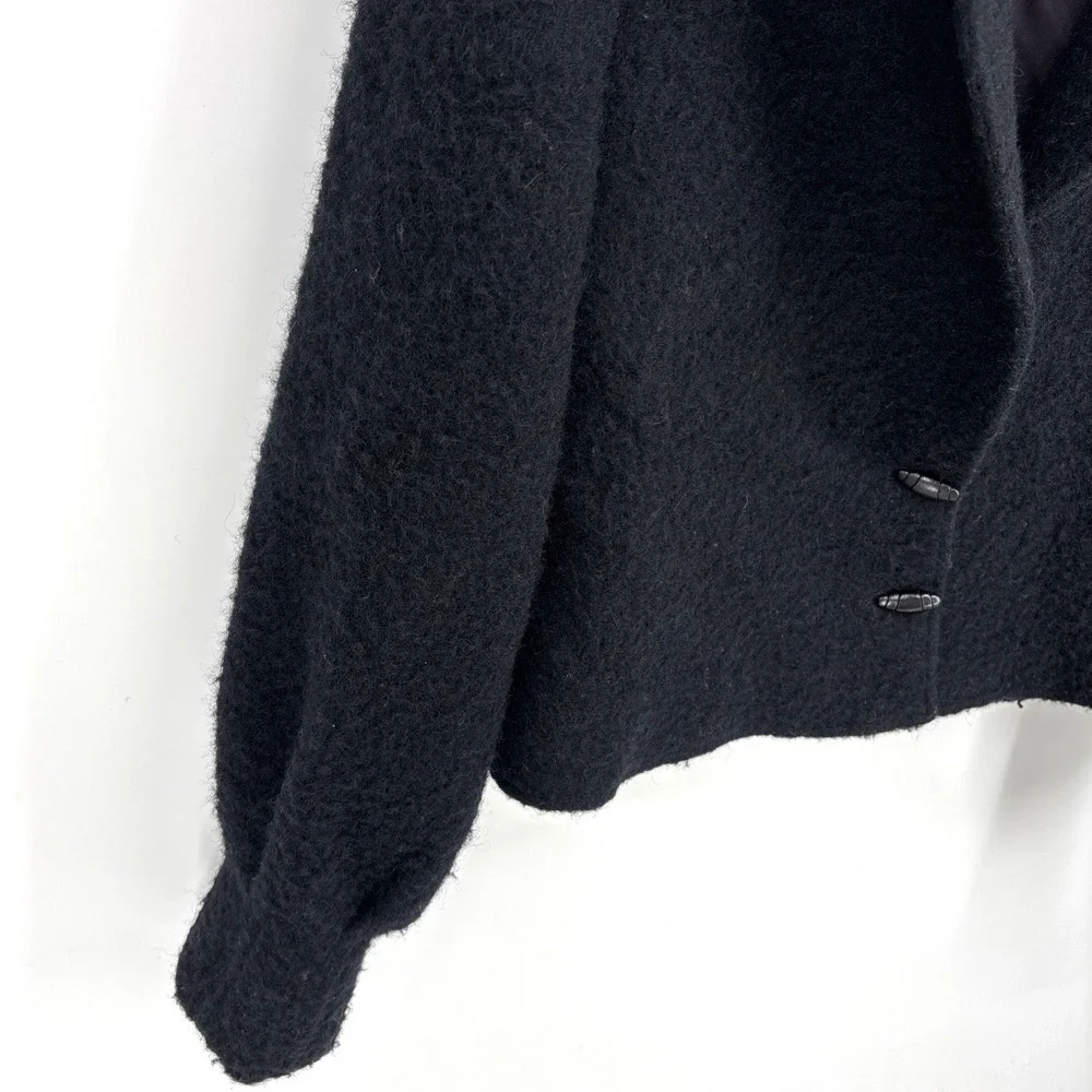 Vintage 1980s Black Christian Dior Women's Cropped Boiled‎ Wool Blazer Size 12 - Picture 7 of 11